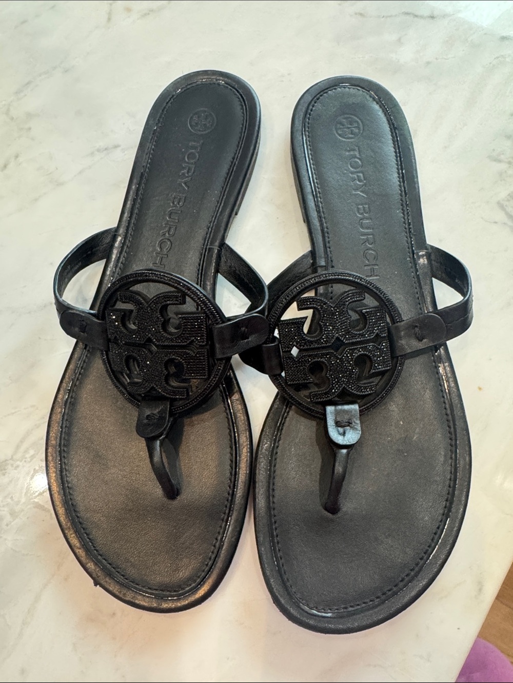 Tory Burch Black Logo Thong Sandals